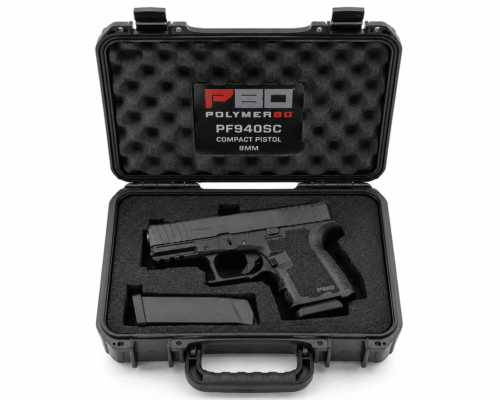 PF940SC compact pistol in hard gun case on white background