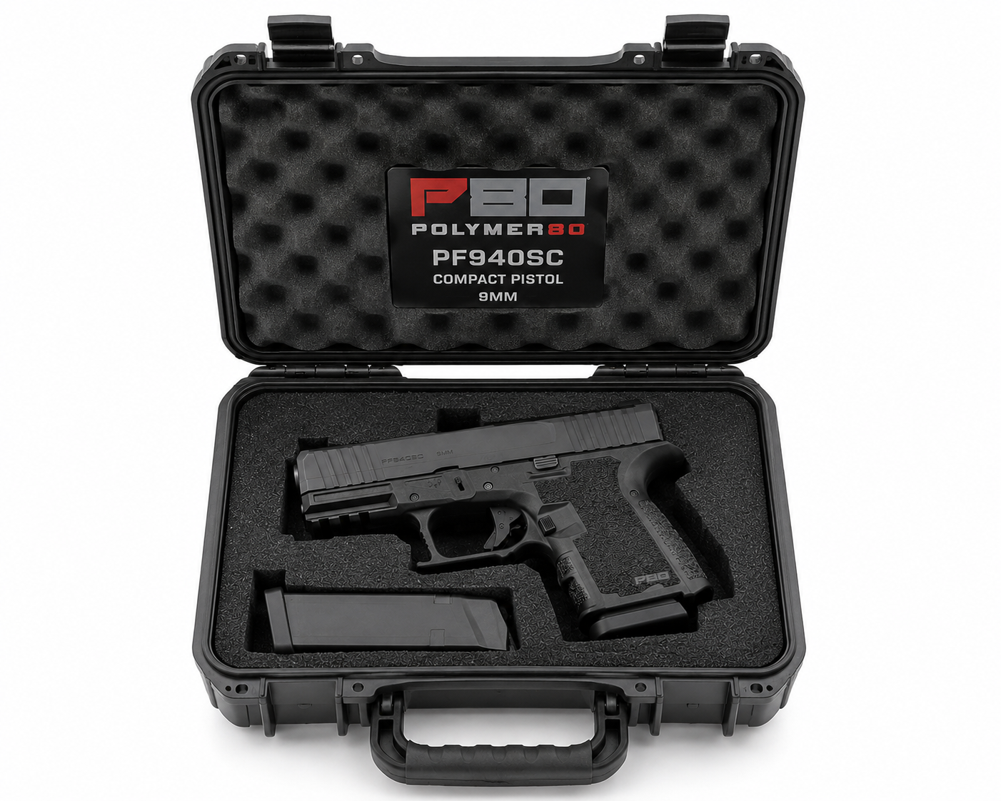 PF940SC compact pistol in hard gun case on white background